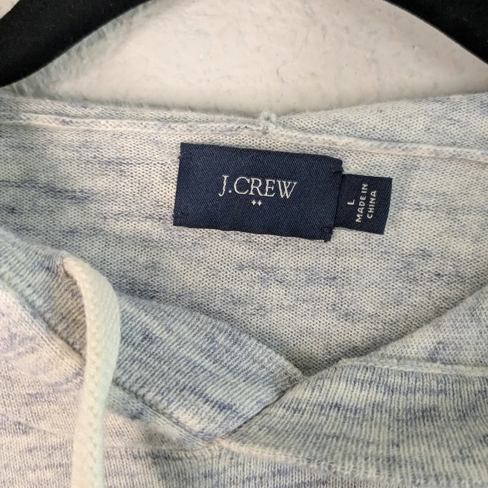 J. Crew Long Knit Hoodie Unisex L Heathered Blue Gray Lightweight FLAW Cozy